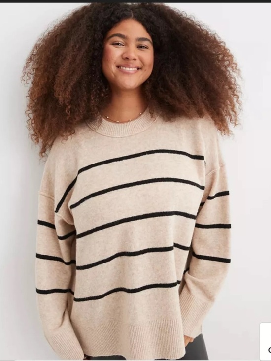 aerie Sweaters - aerie Cream and Black Striped Crewneck Sweater Size Sm